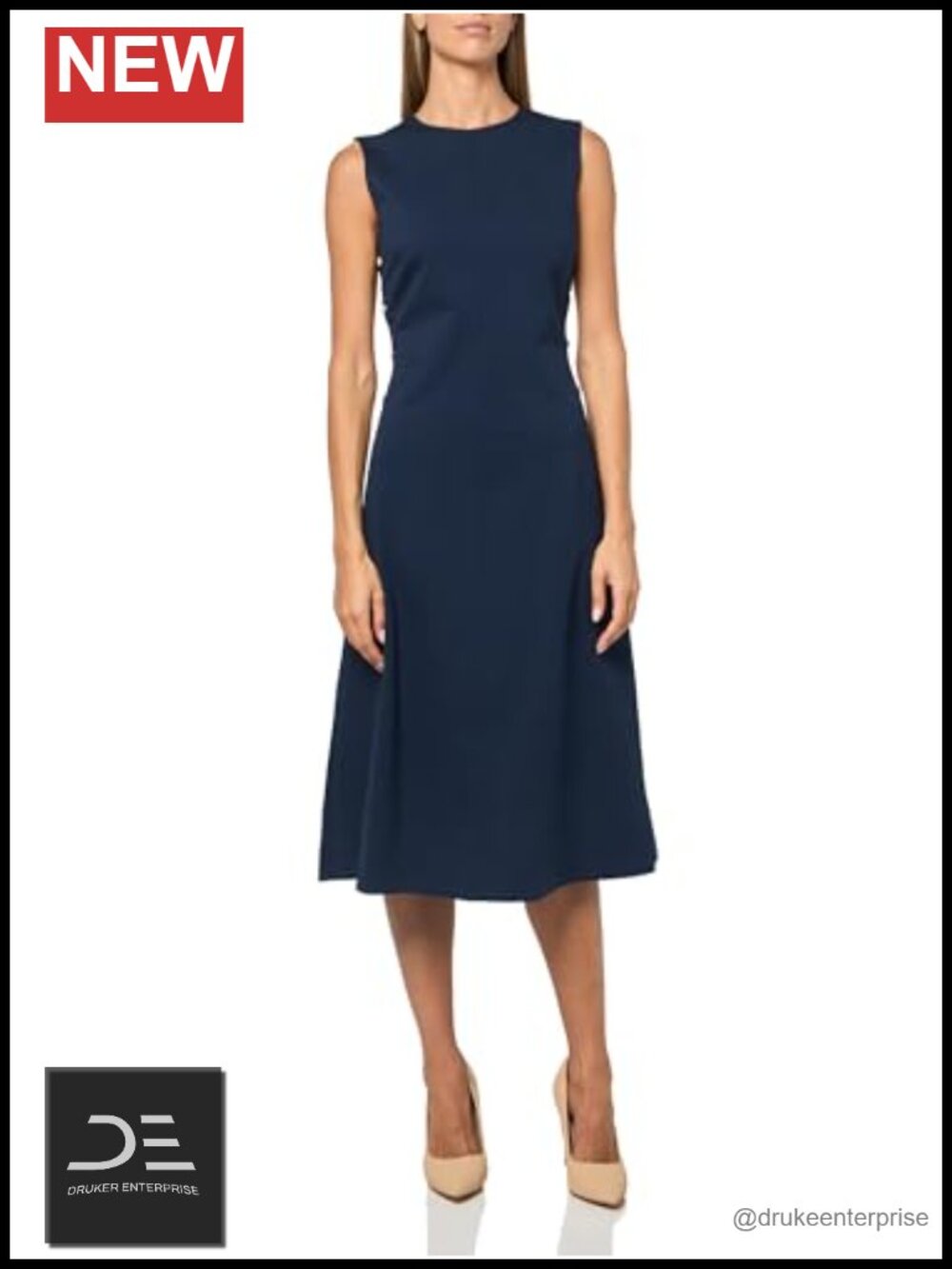 A-Line Midi Dress Sleeveless Scoop Neck Business Casual Work